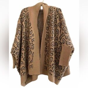 Akemi + Kin Anthropologie Leopard Cheetah Wrap Open Front Cardigan OS Brown EUC